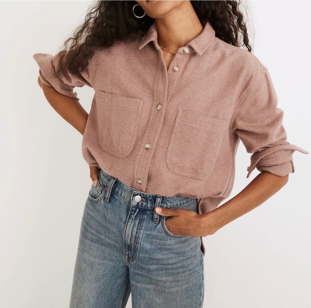Madewell Mauve Cotton Flannel Oversized Ex-Boyfriend Swing Button Shirt Size XS